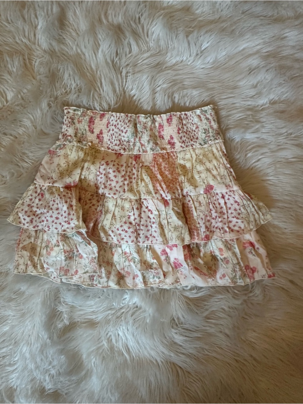 Altar'd State Pink & Cream Floral Ruffle Mini Skirt never worn